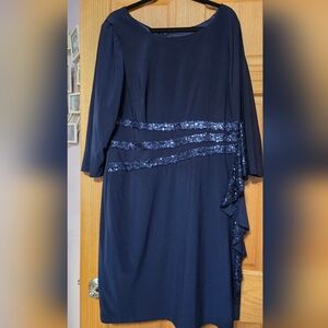 R&M Richards Midnight Blue Sequin Long Sleeve Dress